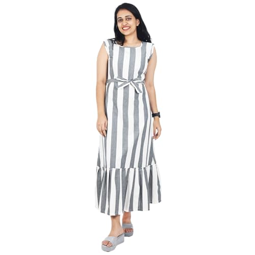 Zoiora 100% Pure Cotton Striped Dress for Women