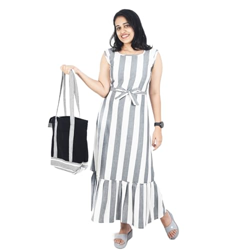 Zoiora 100% Pure Cotton Striped Dress for Women