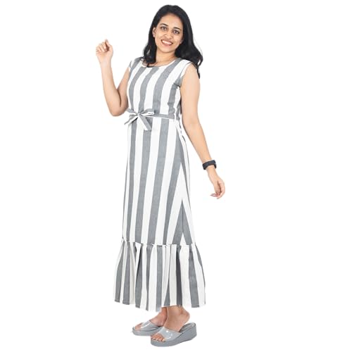 Zoiora 100% Pure Cotton Striped Dress for Women