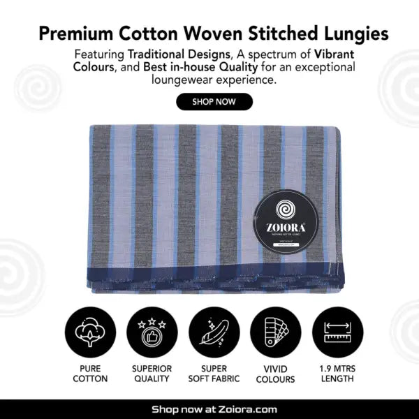Zoiora Premium Multicolour 100% Pure Cotton Stripe Lungi For Men