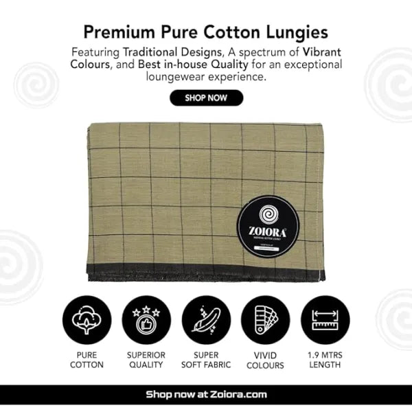 Zoiora Premium Cotton Lungi for Men