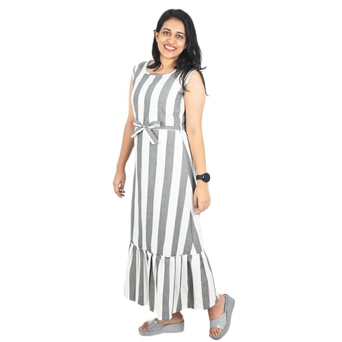 Zoiora 100% Pure Cotton Striped Dress for Women