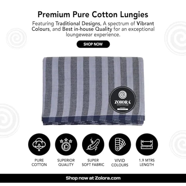 Zoiora Premium Multicolour Cotton Stripe Lungi For Men