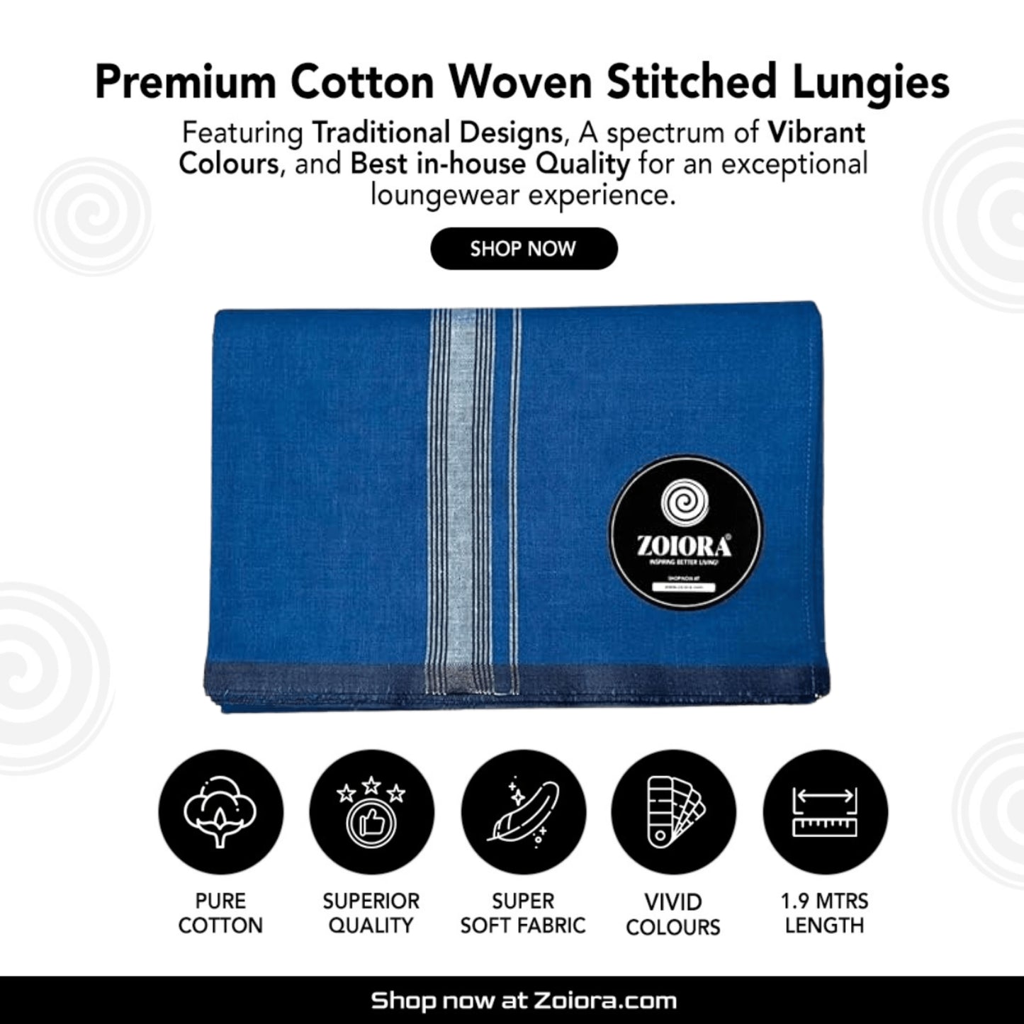 Zoiora Premium Indigo 100% Cotton Lungi For Men