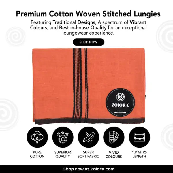 Zoiora Premium Cotton Kavi Lungi for Men