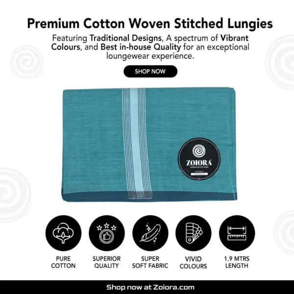 Zoiora 100% Pure Cotton Premium Lungi for Men