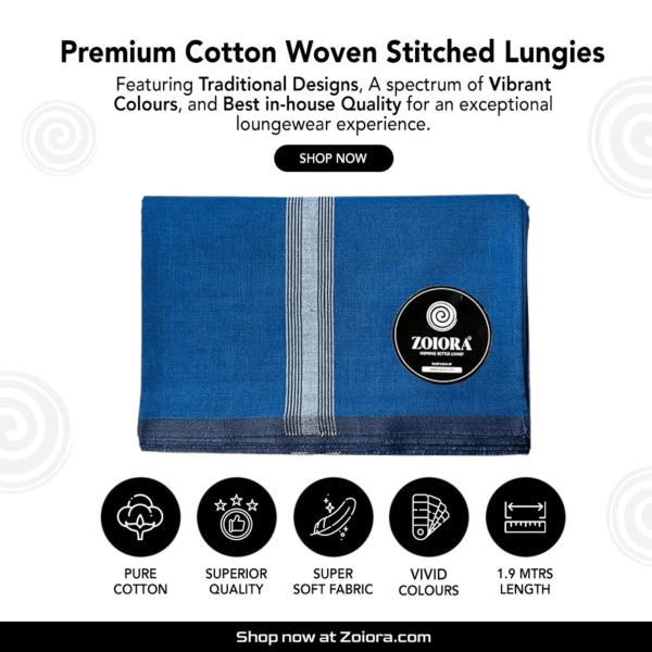 Zoiora Premium 100% Cotton Lungi For Men