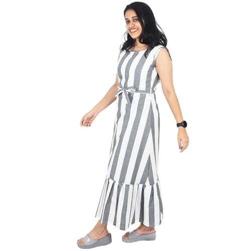 Zoiora 100% Pure Cotton Striped Dress for Women