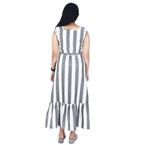 Zoiora 100% Pure Cotton Striped Dress for Women