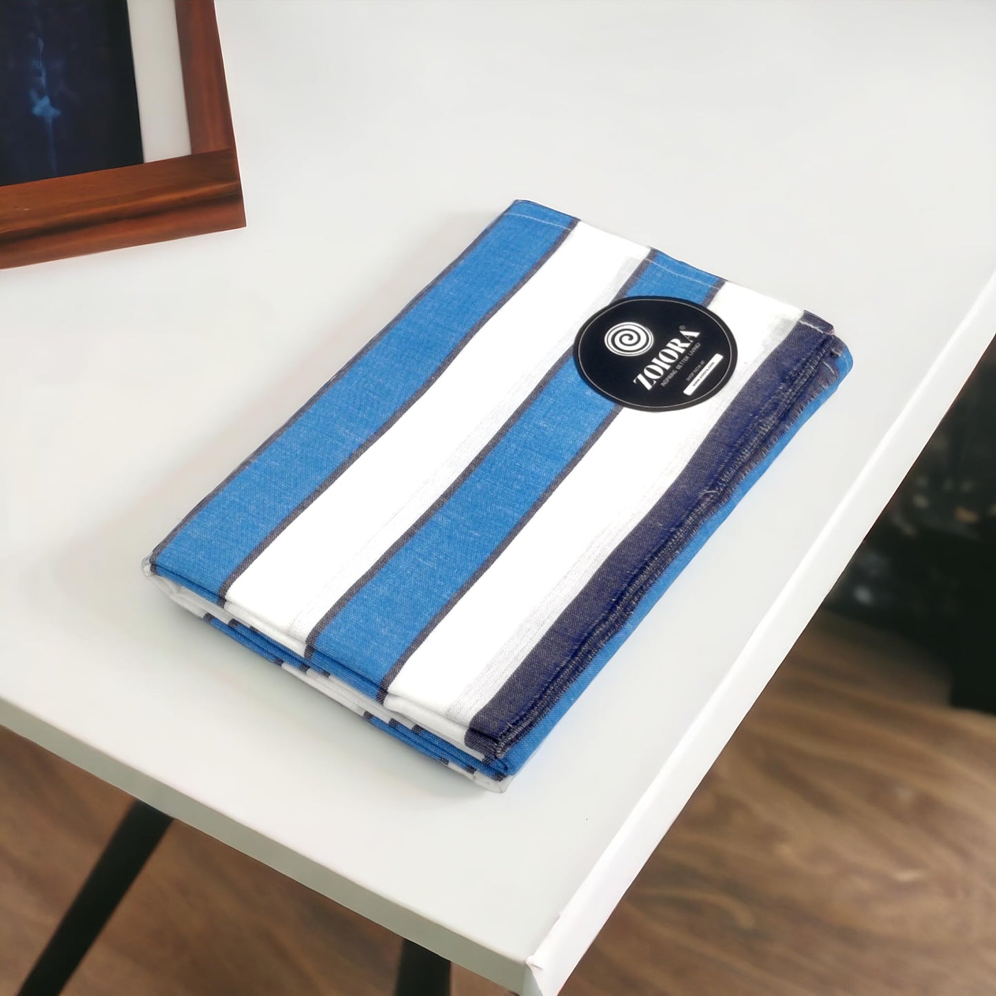 Zoiora Pure Cotton Blue and White Striped Lungi for Men