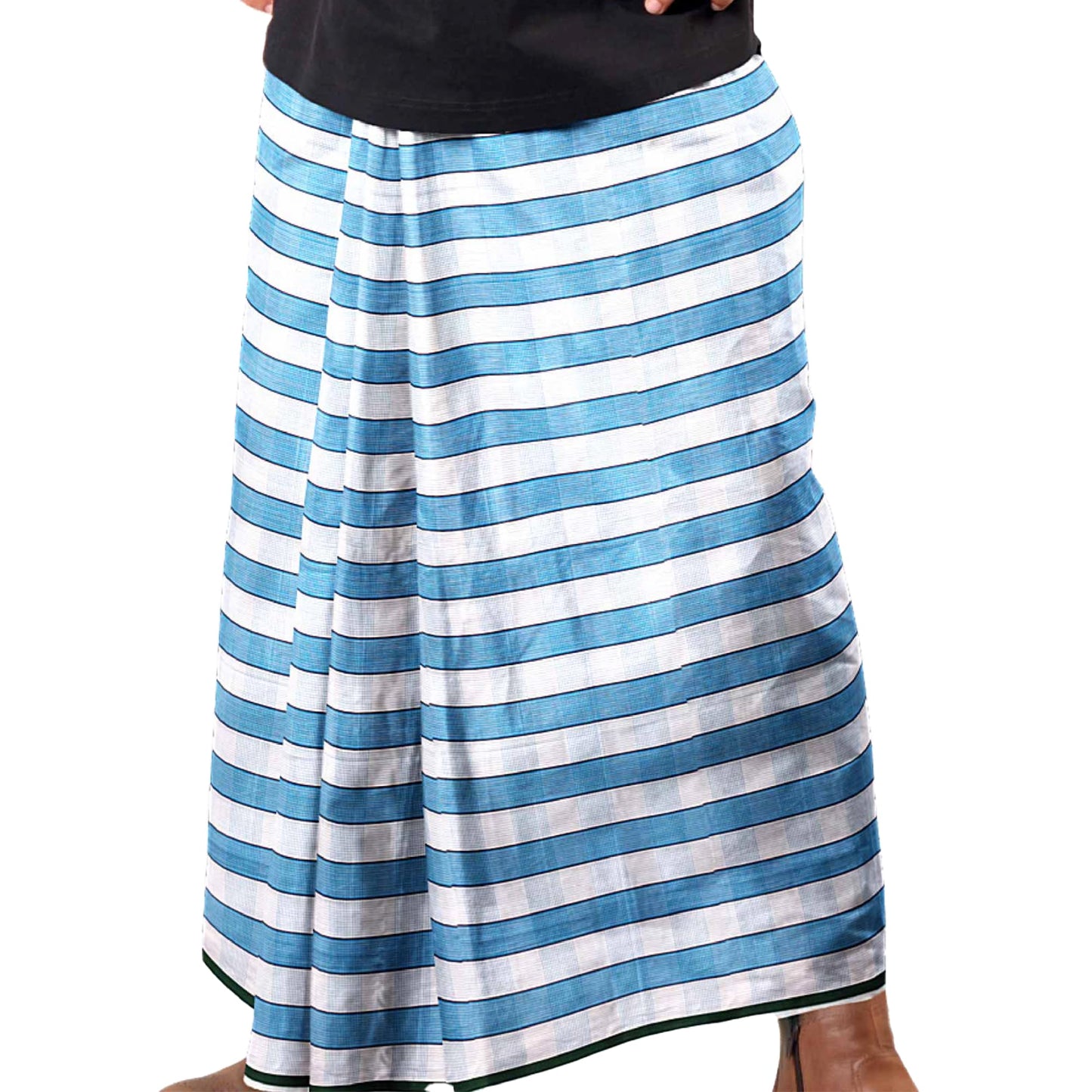 Zoiora Pure Cotton Blue and White Striped Lungi for Men