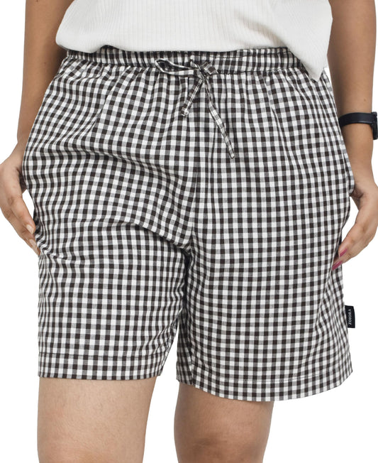 Zoiora 100% Pure Cotton Brown and White Checkered Shorts For Women