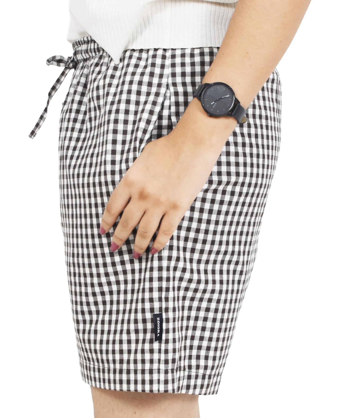 Zoiora 100% Pure Cotton Brown and White Checkered Shorts For Women
