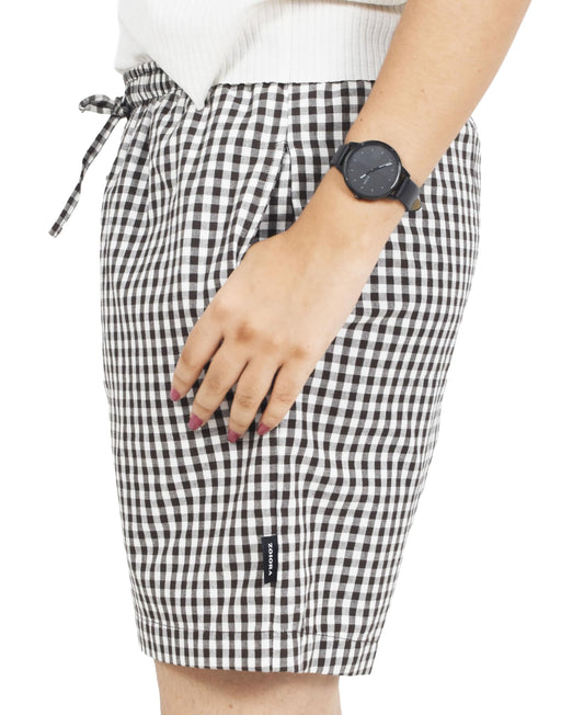 Zoiora 100% Pure Cotton Brown and White Checkered Shorts For Women