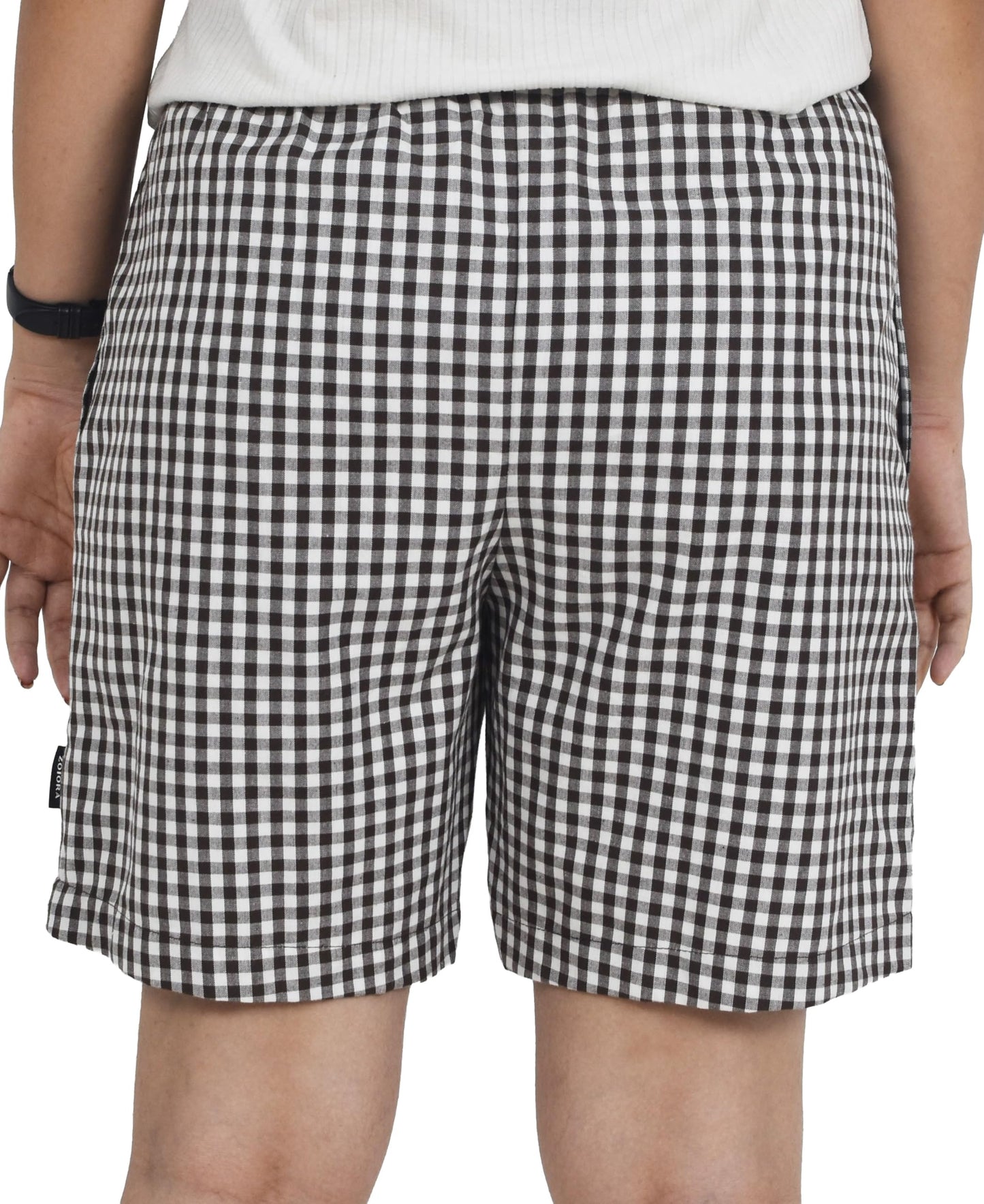 Zoiora 100% Pure Cotton Brown and White Checkered Shorts For Women