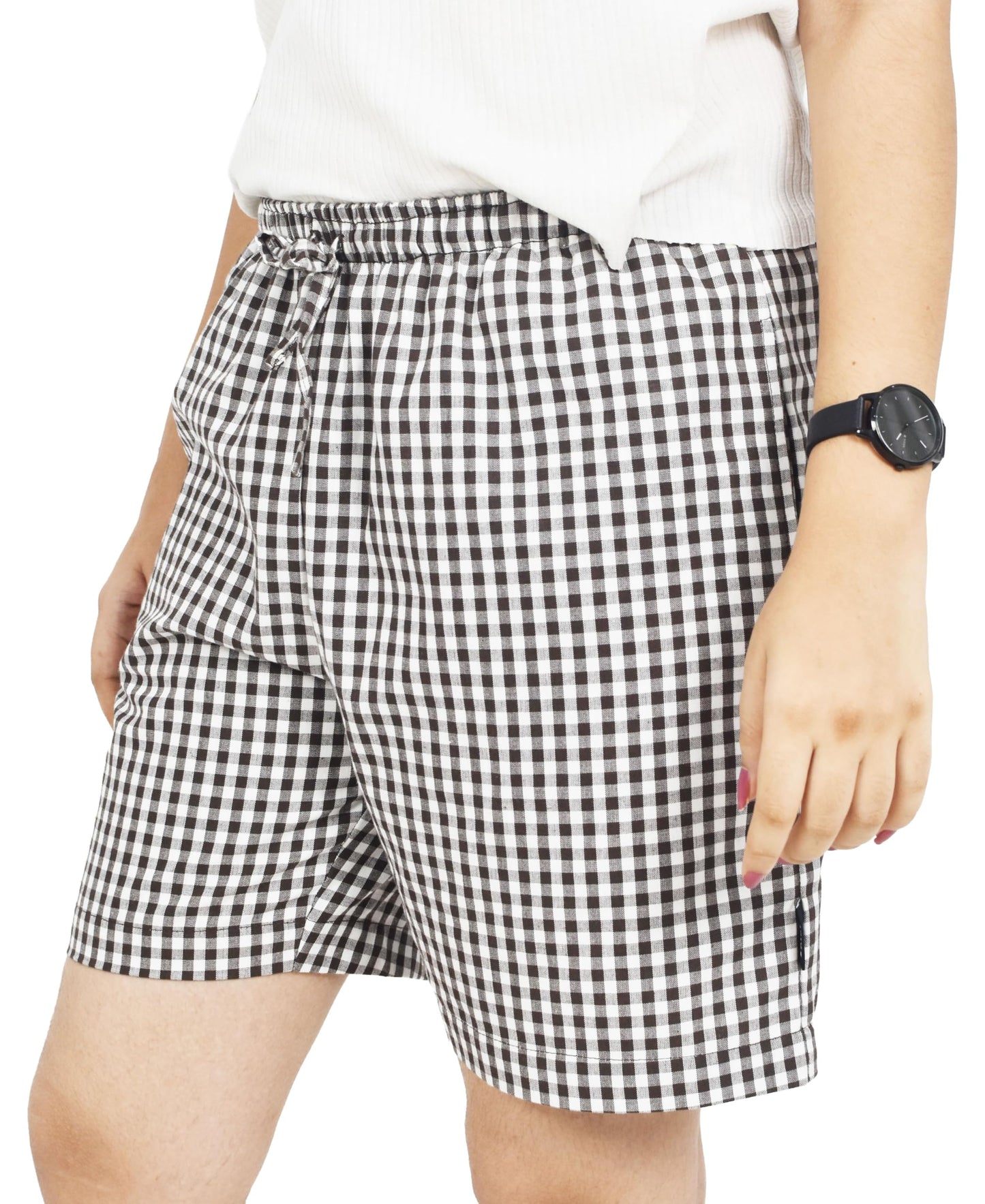 Zoiora 100% Pure Cotton Brown and White Checkered Shorts For Women