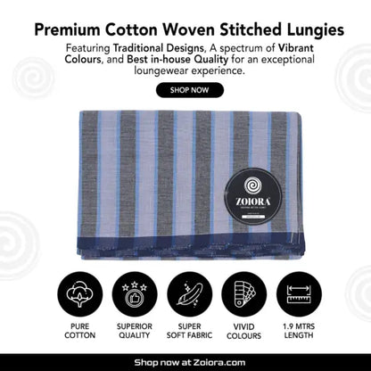 Zoiora Premium Multicolour 100% Pure Cotton Stripe Lungi For Men