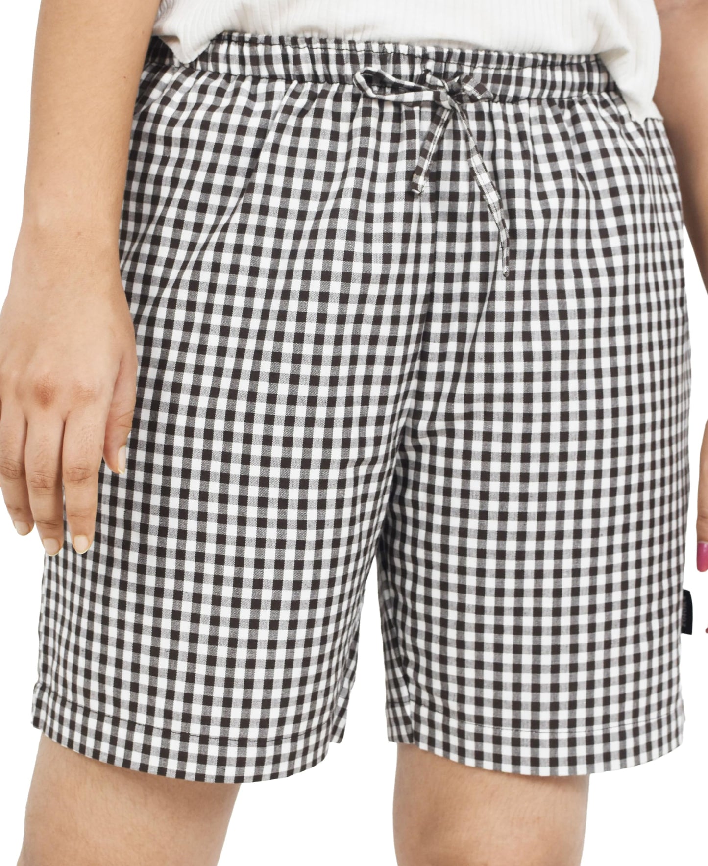 Zoiora 100% Pure Cotton Brown and White Checkered Shorts For Women