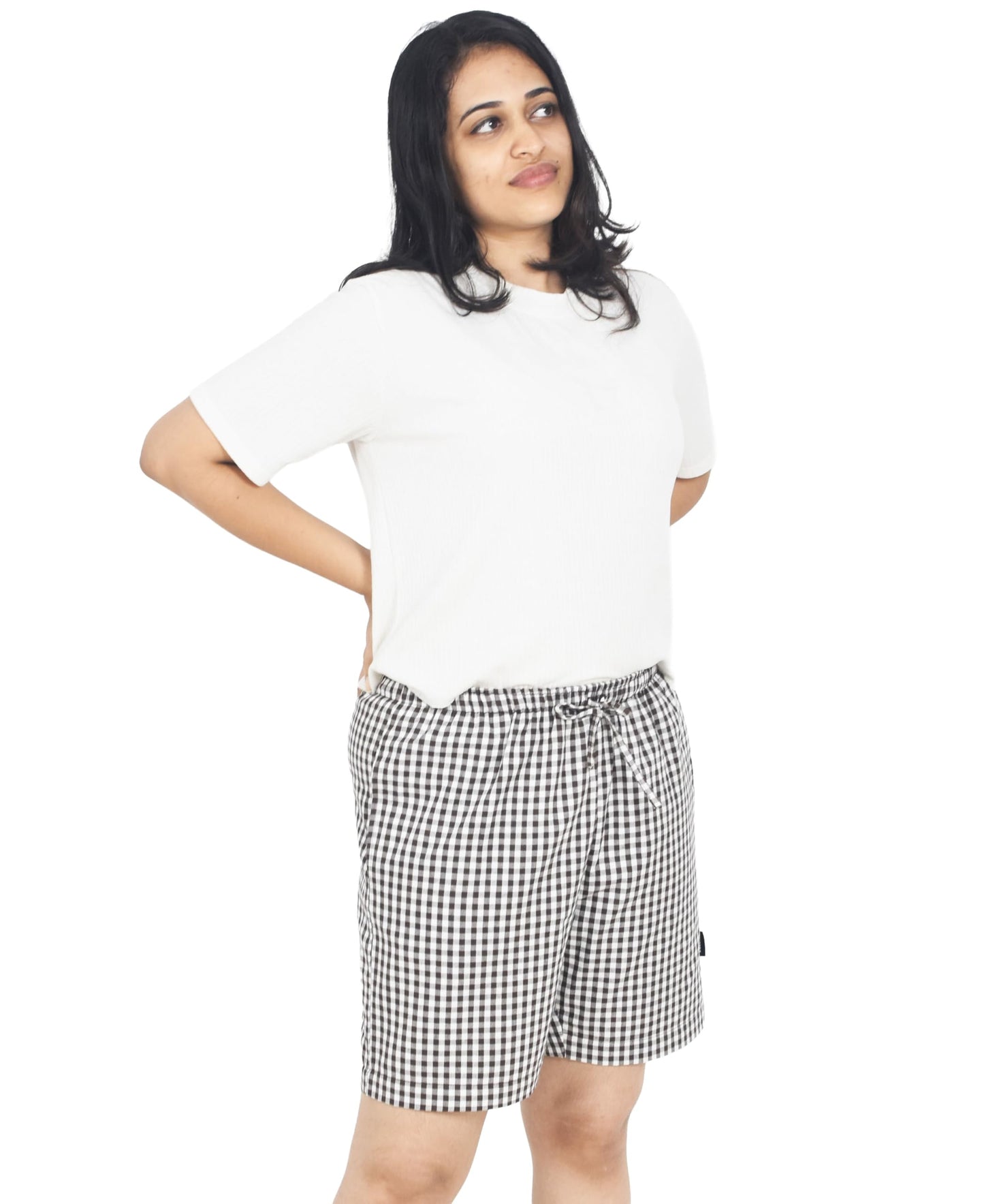 Zoiora 100% Pure Cotton Brown and White Checkered Shorts For Women